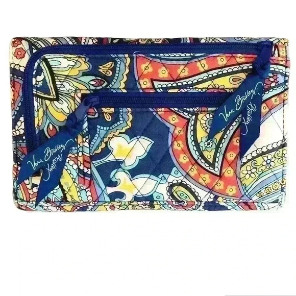 Vera Bradley, Paisley Print Wallet, White/Blue/Yellow, Red, 8”x4.5” - Picture 2 of 8